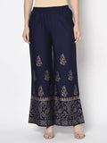 Aniyah Rayon Navy Blue Color Block Print Flared Slip-On Palazzo (AN-211K) | Grab2Buy