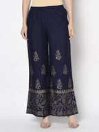 Aniyah Rayon Navy Blue Color Block Print Flared Slip-On Palazzo (AN-211K) | Grab2Buy