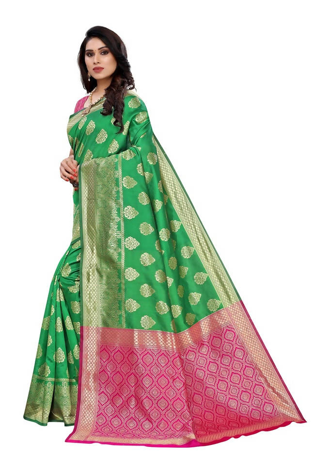 Vamika Banarasi Jacquard Weaving Green Saree (Dangal Green) | Grab2Buy
