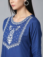 Yufta Women Blue & White Yoke Design Kurta with Palazzo & Dupatta | Grab2Buy