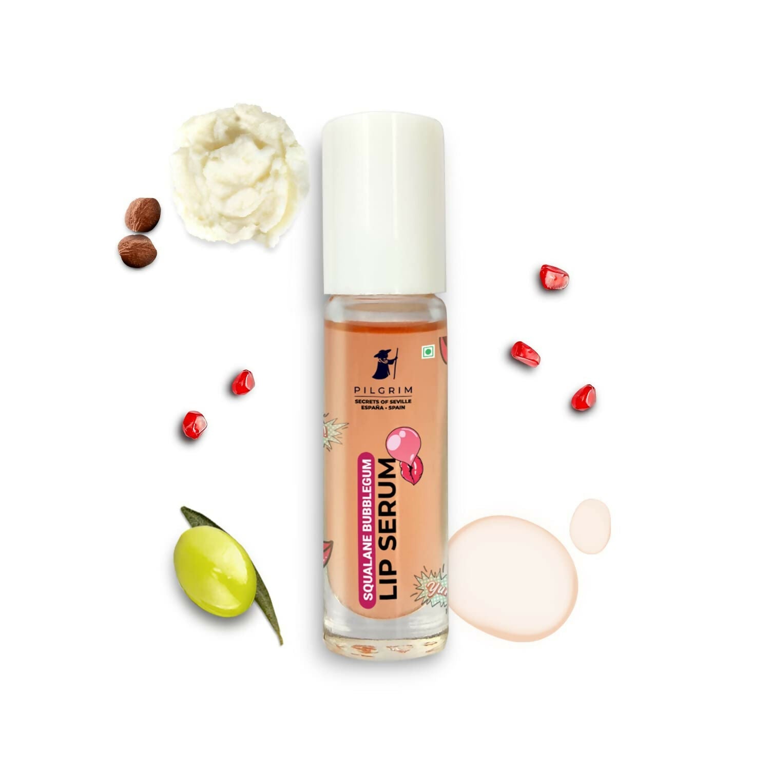 Pilgrim Spanish Lip Serum (Bubblegum) with Roll-on For Visibly Plump Lips, Hydrating Lip Serum For Dark Lips | Grab2Buy