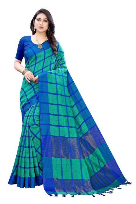 Vamika Blue Cotton Silk Weaving Saree (SATURN BLUE) | Grab2Buy