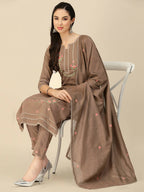 Brown Embroidered Chinon Straight Kurta With Trouser & Dupatta - Salimar | Grab2Buy