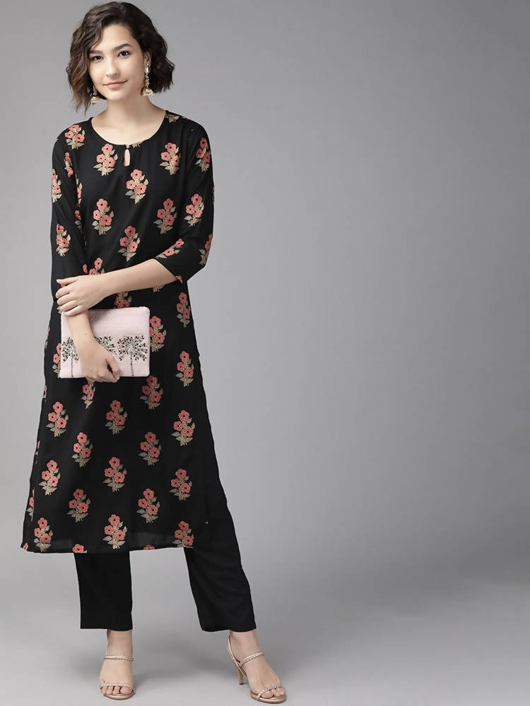 Yufta Black Ethnic Motifs Printed Kurta with Palazzo | Grab2Buy
