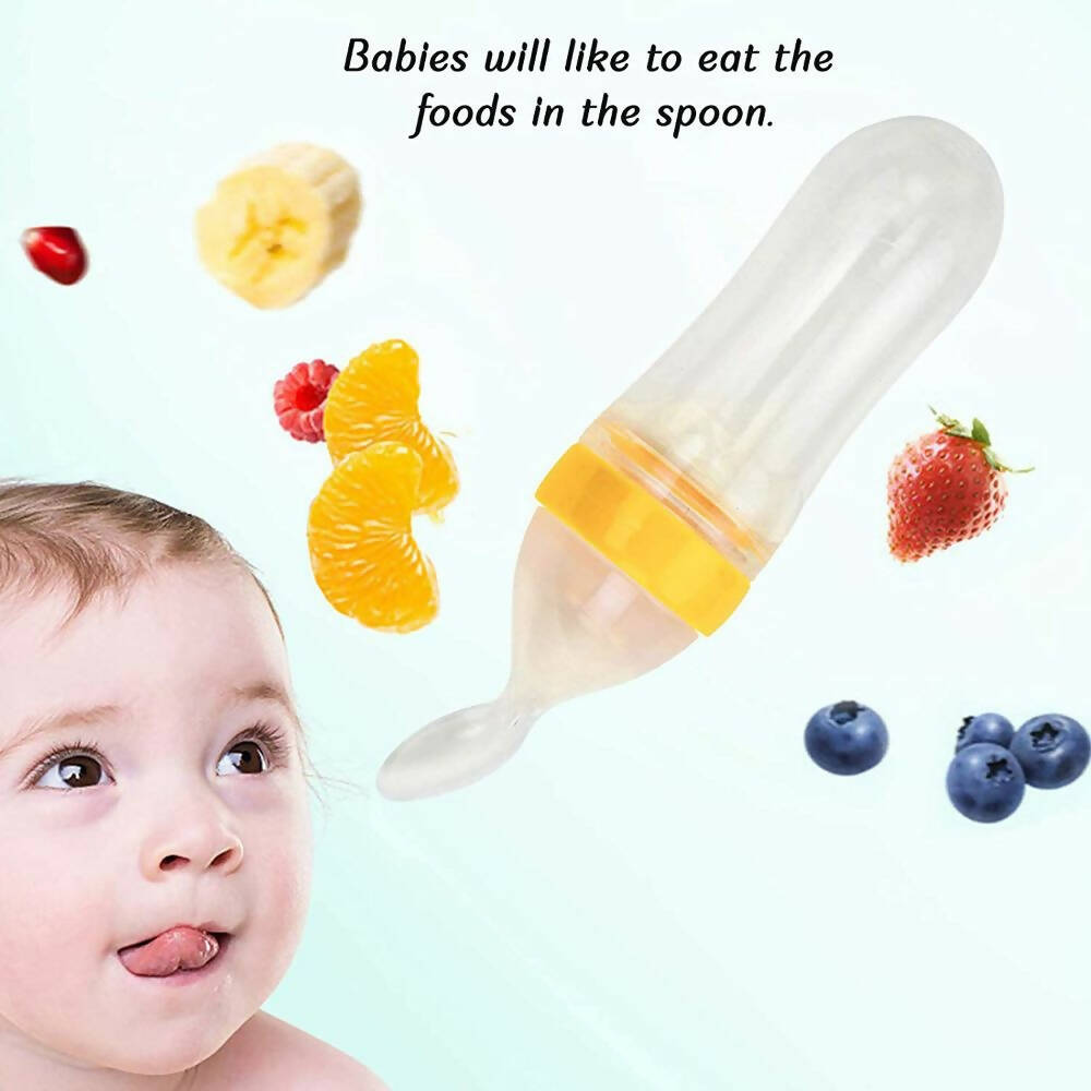 Safe-O-Kid Easy Squeezy Silicone Food Feeder Spoon (Soft Tip) Bottle- Yellow- 90mL | Grab2Buy