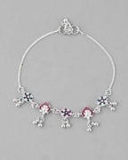 VOJ Set of 2 Silver Plated Designer Multi Color Anklet | Grab2Buy
