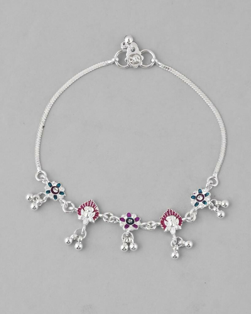 VOJ Set of 2 Silver Plated Designer Multi Color Anklet | Grab2Buy
