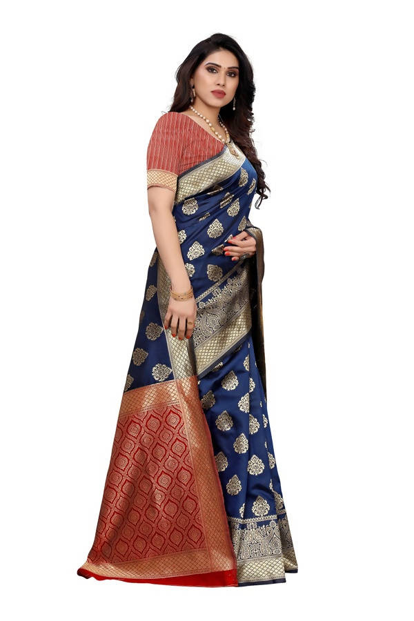Vamika Banarasi Jacquard Weaving Blue Saree (Dangal Blue) | Grab2Buy