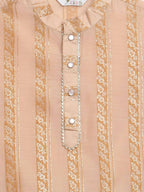 Ahalyaa Beige Chanderi Gold Foil Print Kids Kurta Churidar Set For Boys | Grab2Buy