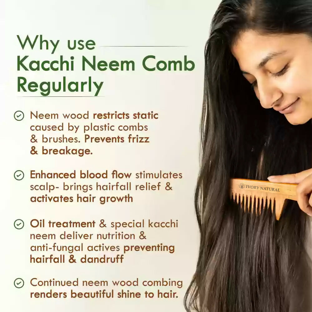 Ivory Natural Beard Kacchi Neem Wooden Comb - Natural Grooming For Beard