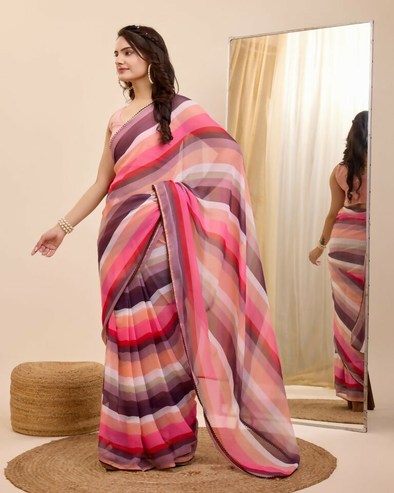 Pink Georgette Designer Printed Ready To Wear Saree - Ibiza | Grab2Buy