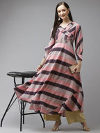 Yufta Women Purple & Multicoloured A-Line Striped Kurta | Grab2Buy