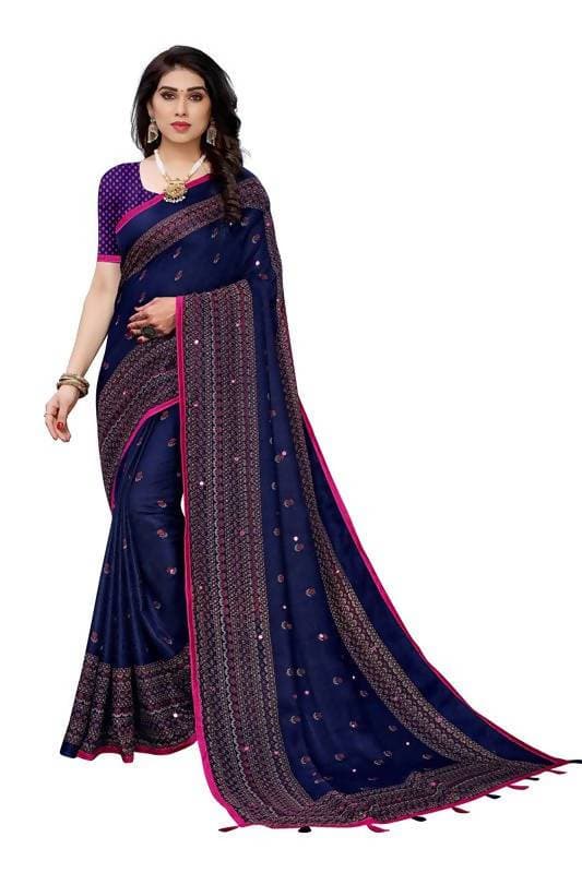 Vamika Blue Jute Silk Embelished Saree (HOLIKA BLUE) | Grab2Buy