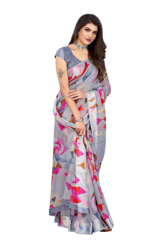 Vamika Grey Linen Satin Border Saree | Grab2Buy