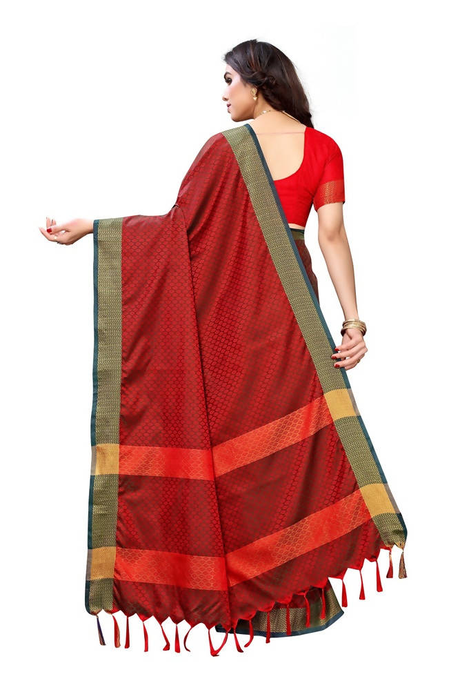 Vamika Banarasi Jacquard Weaving Red Color Saree | Grab2Buy