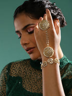 Women's Gold-Toned White Brass Kundan Gold-Polished Charm Bracelet - Ruby Raang | Grab2Buy