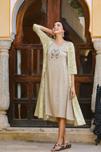 Yufta Green Printed and Embroidered Dress | Grab2Buy