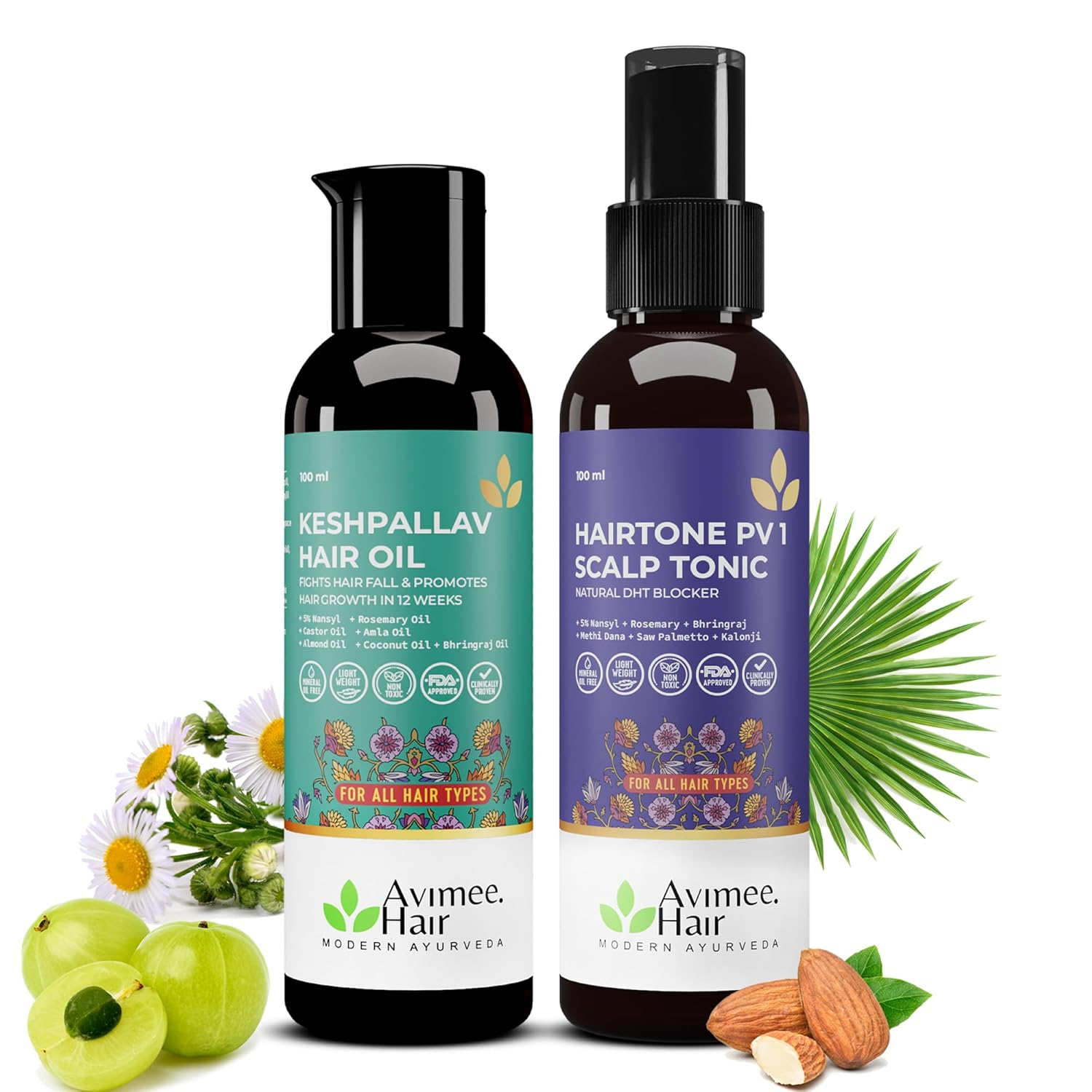 Avimee Herbal Keshpallav Hair Oil & Hairtone PV 1 Handmade Scalp Spray Combo With Rosemary, Amla, Methi & Bhringraj | Grab2Buy