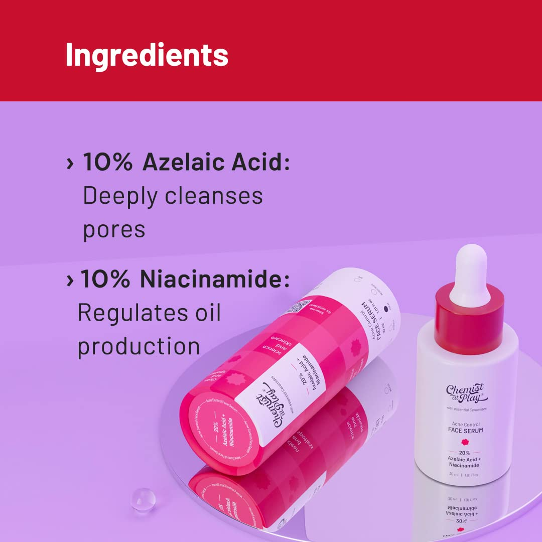 Chemist At Play Acne Control Face Serum for Reduces Acne Scars, Controls Breakouts & Oil Production | Grab2Buy