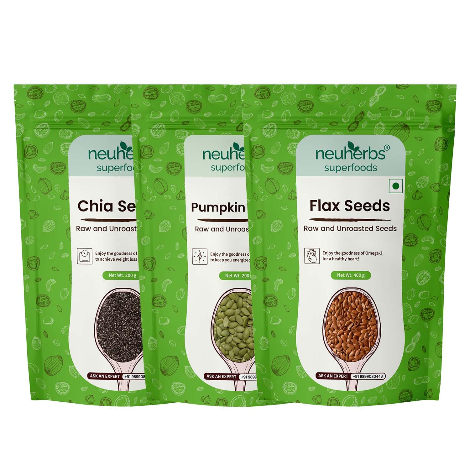 Neuherbs Organic Flax, Chia, and Pumpkin Seeds Combo | Grab2Buy