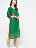 Cheera Hand Block Print Green Color Straight Kurta | Grab2Buy