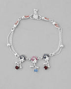 VOJ Set of 2 Silver Plated Peacock Shaped Multi Color Anklet