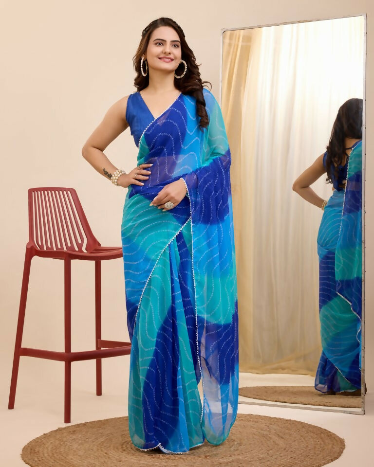 Blue Georgette Designer Printed Ready To Wear Saree - Ibiza | Grab2Buy