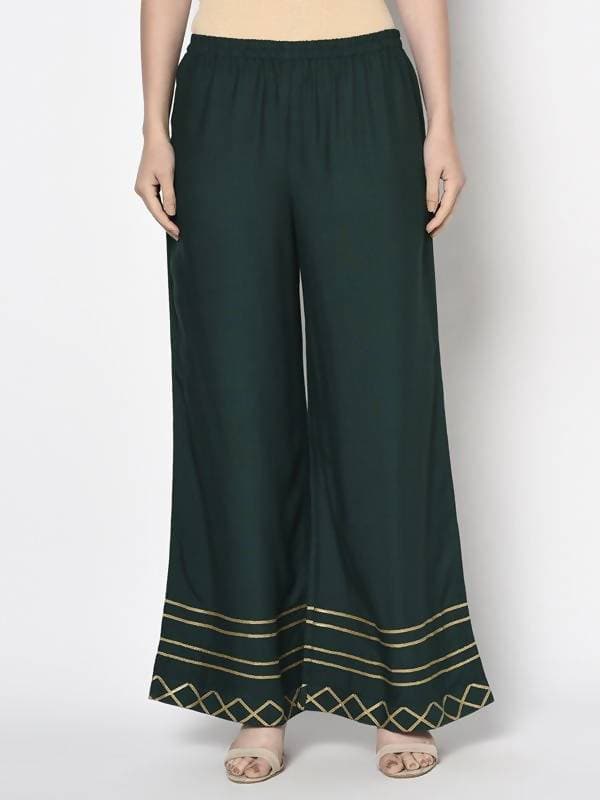 Aniyah Rayon Bottle Green Color Flared Slip-On Palazzo (AN-206K) | Grab2Buy