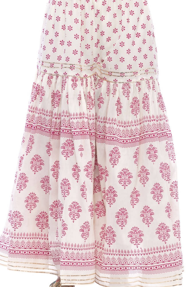 Mominos Fashion Cotton Block Print With Lace Work Off White Maroon Color Prints Palazzo | Grab2Buy