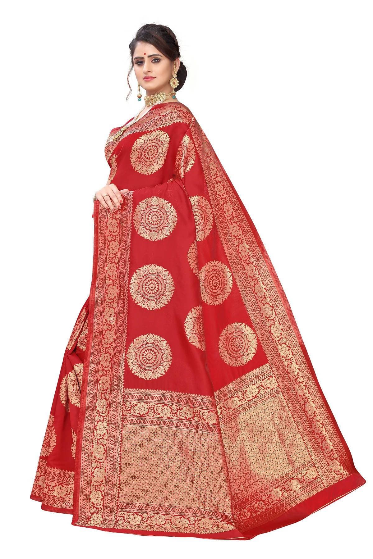 Vamika Latest Banarasi Jacquard Weaving Red Saree | Grab2Buy