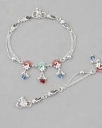 VOJ Set of 2 Silver Plated Peacock Shaped Multi Color Anklet