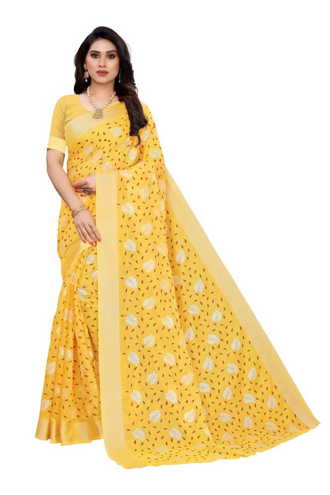 Vamika Yellow Linen Zari Border Saree | Grab2Buy