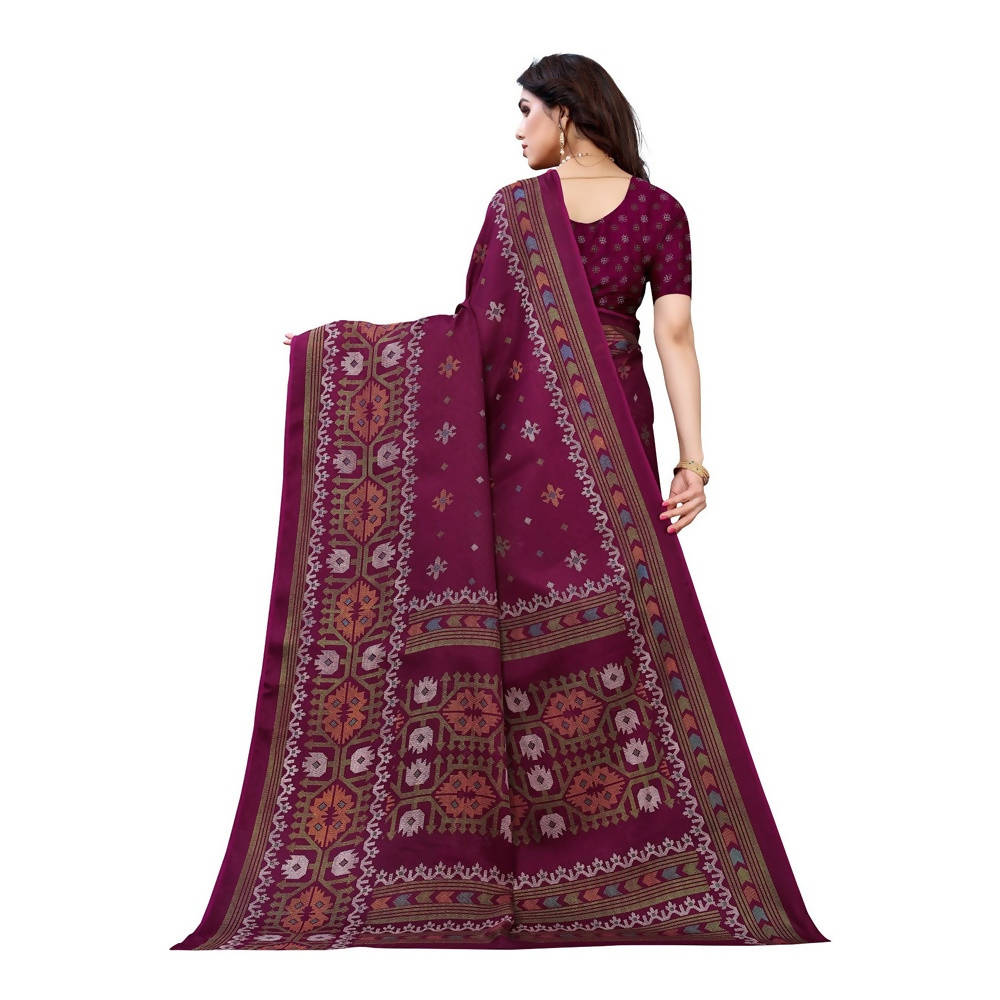 Vamika Printed Jute Silk Purple Saree (Namita Purple) | Grab2Buy
