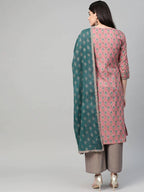 Yufta Women Pink & Blue Printed Kurta with Palazzo & Dupatta | Grab2Buy