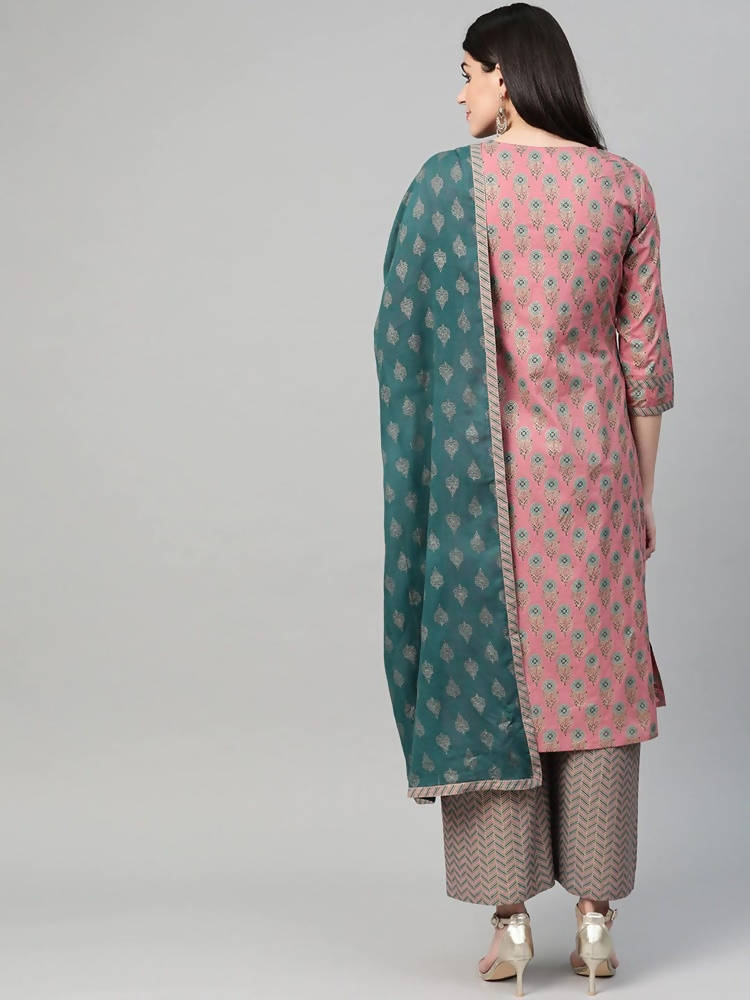 Yufta Women Pink & Blue Printed Kurta with Palazzo & Dupatta | Grab2Buy