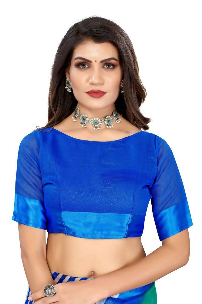 Vamika Blue Linen Satin Border Saree | Grab2Buy