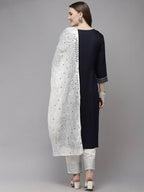 Yufta Women Navy Blue Yoke Design Regular Sequinned Kurta with Palazzo & With Dupatta | Grab2Buy