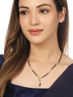 NVR Women's Set of 3 Gold-Polished CZ Stone-Studded & Beaded Mangalsutra