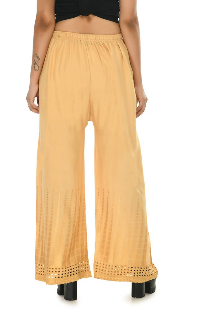 Mominos Fashion Moeza Reyon Cotton Golden Color Cut Work Palazzo | Grab2Buy