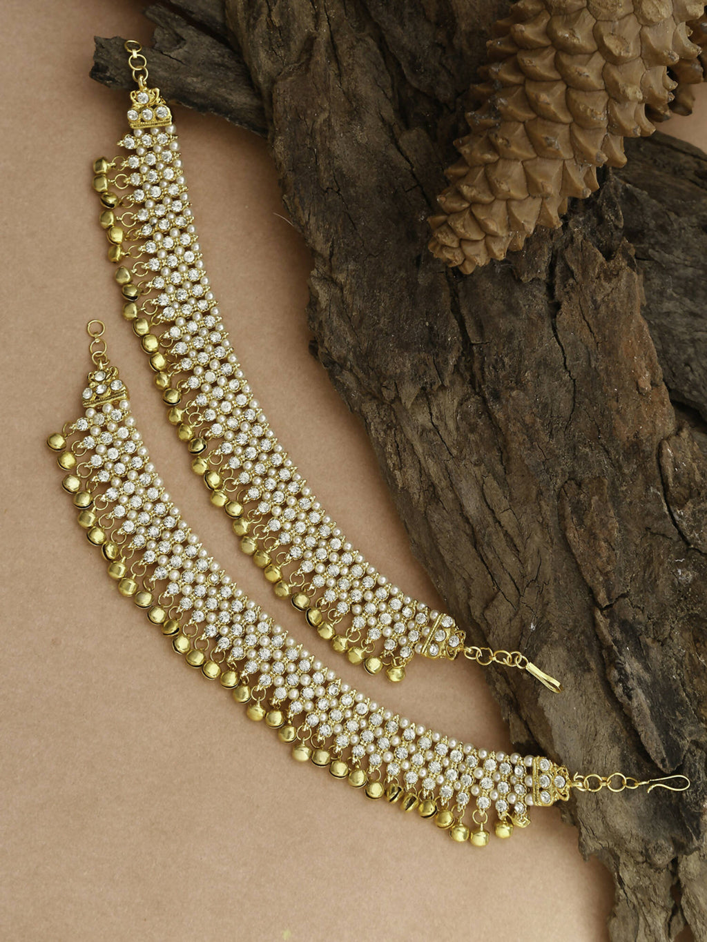 Women's Gold White Ghungroo Anklets - Ruby Raang | Grab2Buy