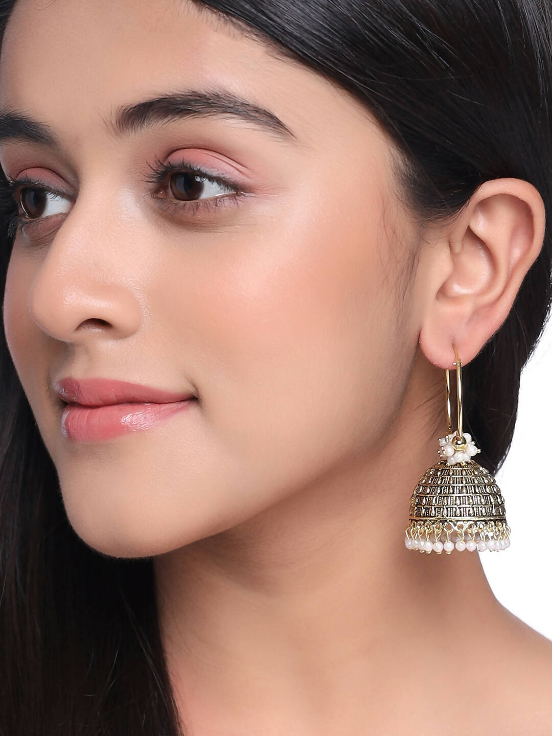NVR Women Gold Toned Contemporary Jhumkas Earrings | Grab2Buy