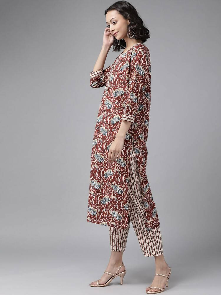 Yufta Women Maroon Pure Cotton Ethnic Motifs Printed Kurta with Palazzo & Dupatta | Grab2Buy