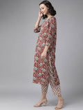 Yufta Women Maroon Pure Cotton Ethnic Motifs Printed Kurta with Palazzo & Dupatta | Grab2Buy