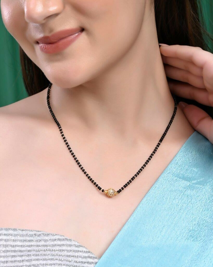 VOJ Gold-Polished AD-Studded & Beaded Mangalsutra | Grab2Buy