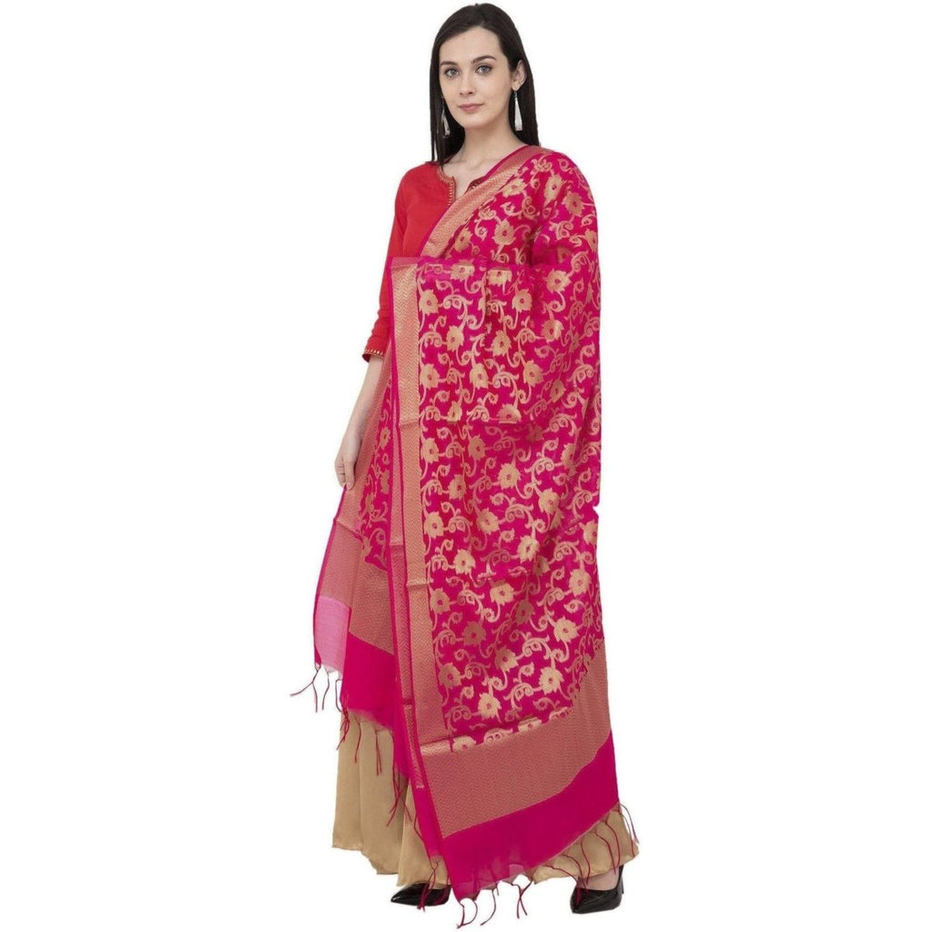 A R Silk VNS Jaal Fancy Dupatta Color Rani Dupatta or Chunni | Grab2Buy