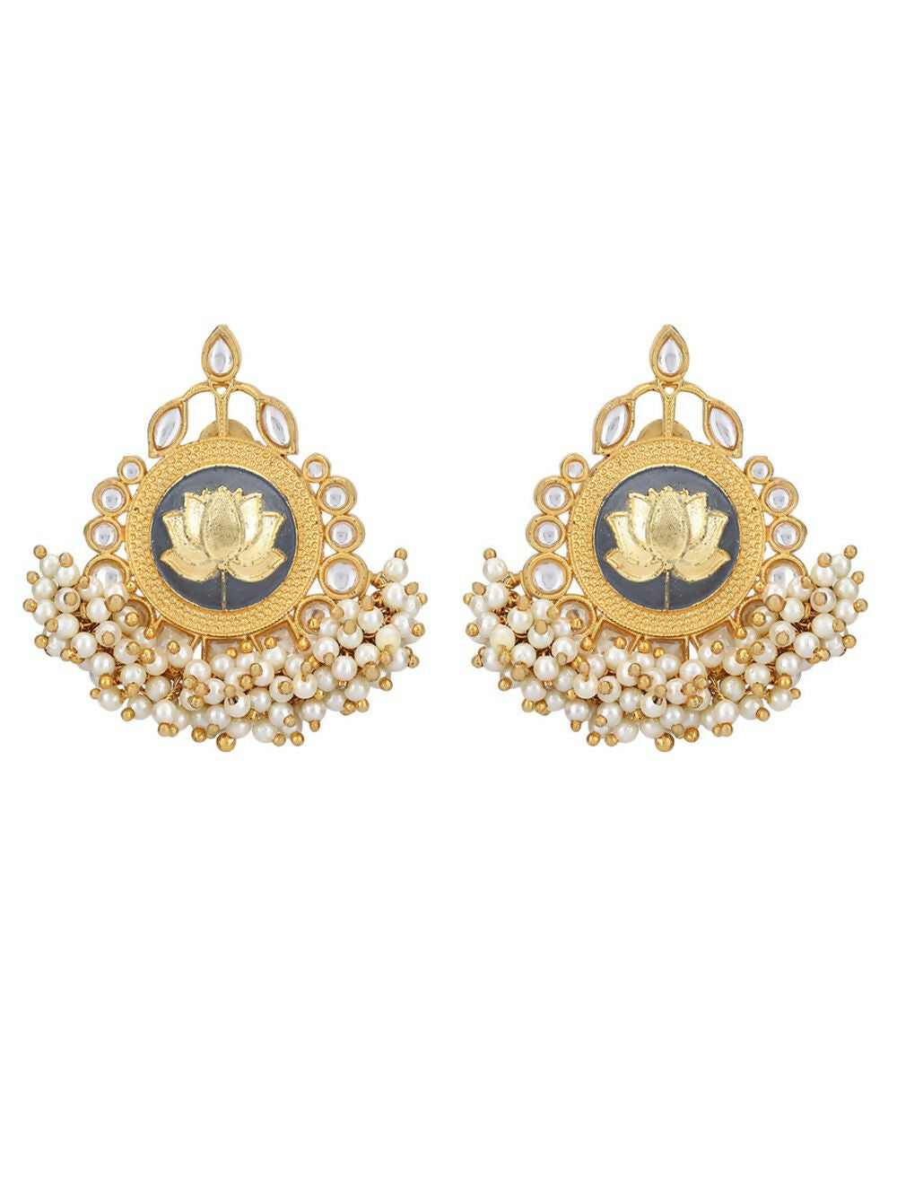 Joban Fashion Women Lotus Style Matte Gold Earrings | Grab2Buy