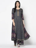 Aniyah Rayon Dark Grey Color Block Print Anarkali Palazzo Set (AN-199K) | Grab2Buy