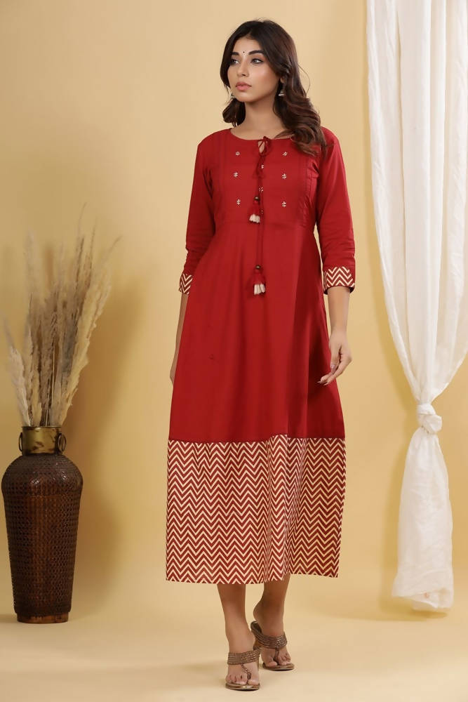 Yufta Maroon A-Line Anarkali Kurta | Grab2Buy