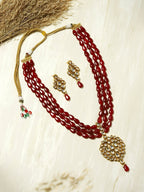 Gold-Polished White Maroon Kundan Studded Beaded Handcrafted Jewellery Set - Ruby Raang | Grab2Buy