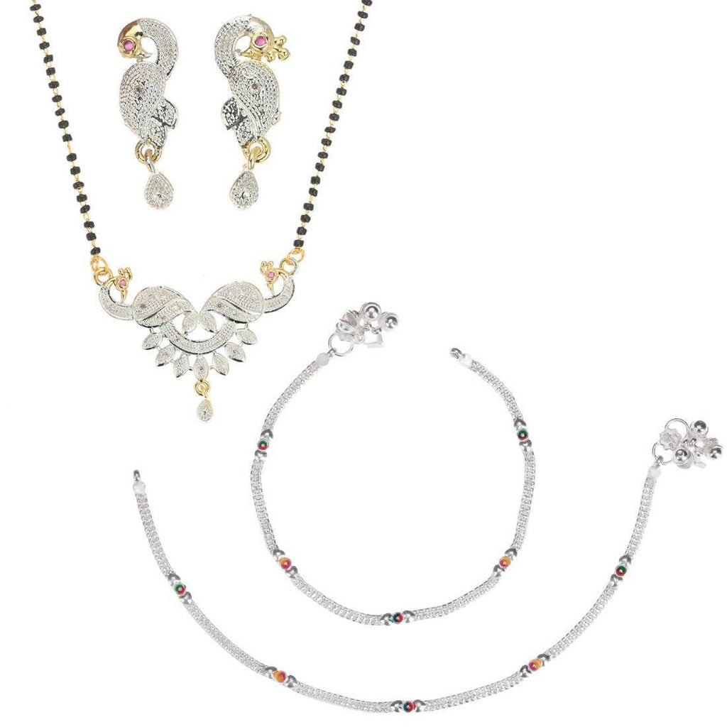 AanyaCentric Gold-Polished Mangalsutra Pendant Earring Set & Silver Plated Anklet | Grab2Buy